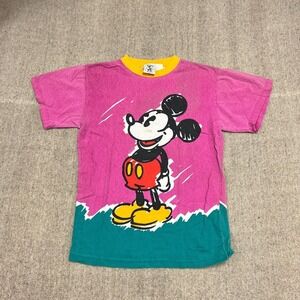 Vintage Mickey Mouse Shirt Mens Small Pink 1990s Disney All Over Print
